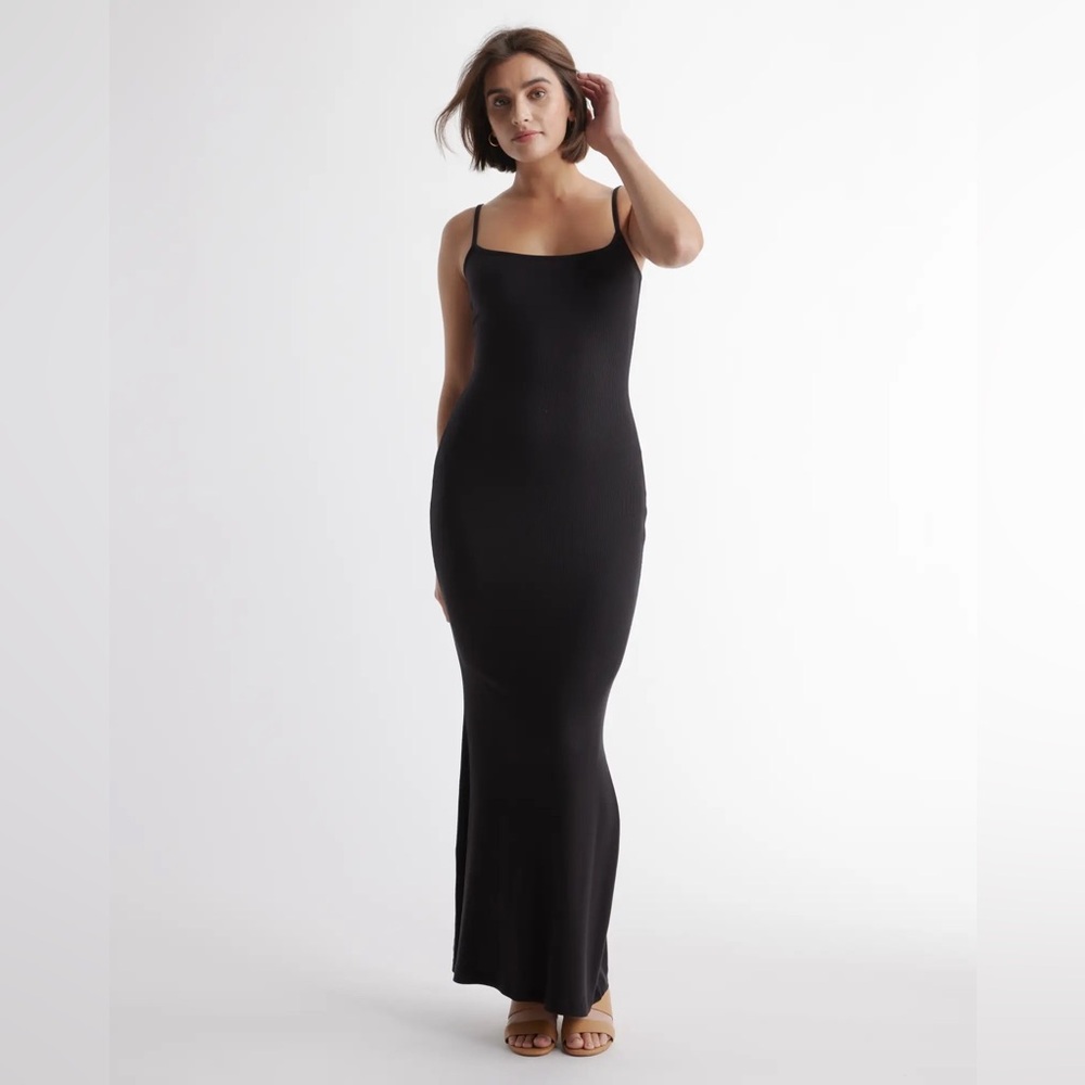 Quince Tencel Rib Knit Maxi Dress in Black